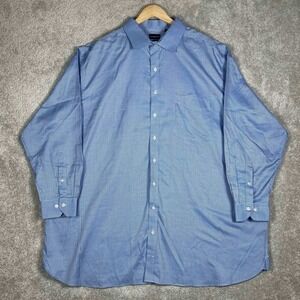 Rochester Mens Button Down Shirt Blue Gingham Egyptian Cotton Non-Iron 20 36/37